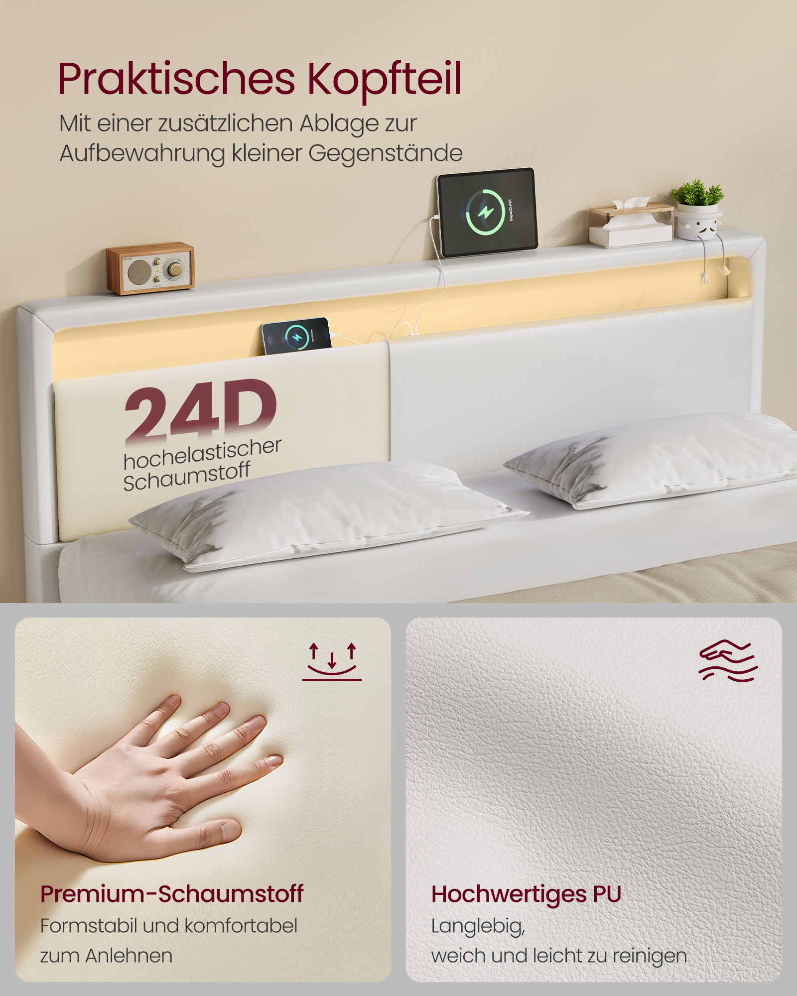 VASAGLE Polsterbett Bettgestell Doppelbettgestell (schwebender visueller Effekt