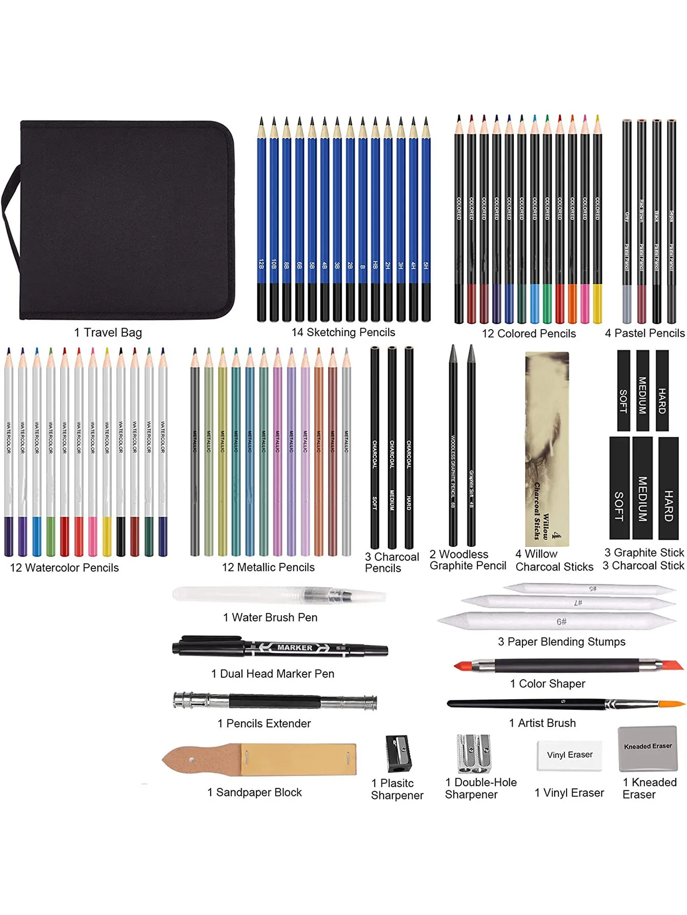 Bview Art 83 Pack Stuff ดินสอศิลปะที่หลากหลาย Sketching Art Set สําหรับผู้เริ่มต้นศิลปินมืออาชีพวัยรุ่นผู้ใหญ่