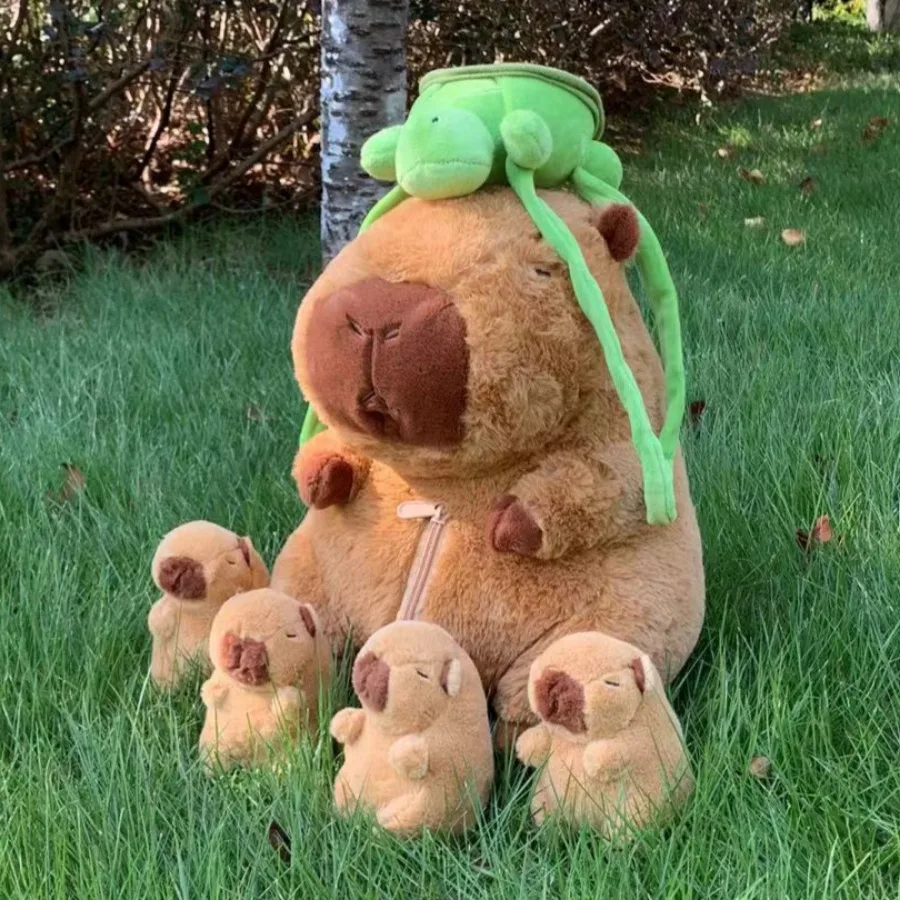 Capybara Plush ชุดของเล่นแม่ 4 เด็ก Capibara Plushie ตุ๊กตาตุ๊กตาสัตว์หมอนเต่ากระเป๋าเป้สะพายหลังของเล่นเด็กคริสต์มาสของขวัญ