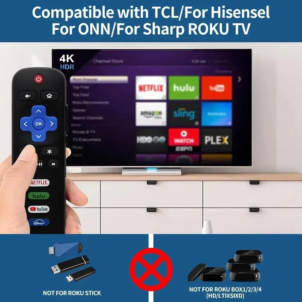 Control remoto de repuesto RC280A solo para TV Roku, para TCL Roku, Hisense Roku, Onn Roku, Philips Roku TV (no para Stick y Box)