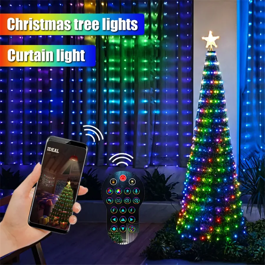 2024 New 3*3M 400LEDs Curtains Lights Garland RGB Smart APP Control DIY Pattern Christmas Fairy String Lights for Festival Decor