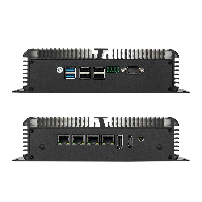 Mini PC Industrial Fanless, Intel N100, 4x2.5G, Ethernet 2x Portas Seriais, RS485, RS232, DB9, 6x USB, Wi-Fi, Suporta Windows, Linux OpenWrt
