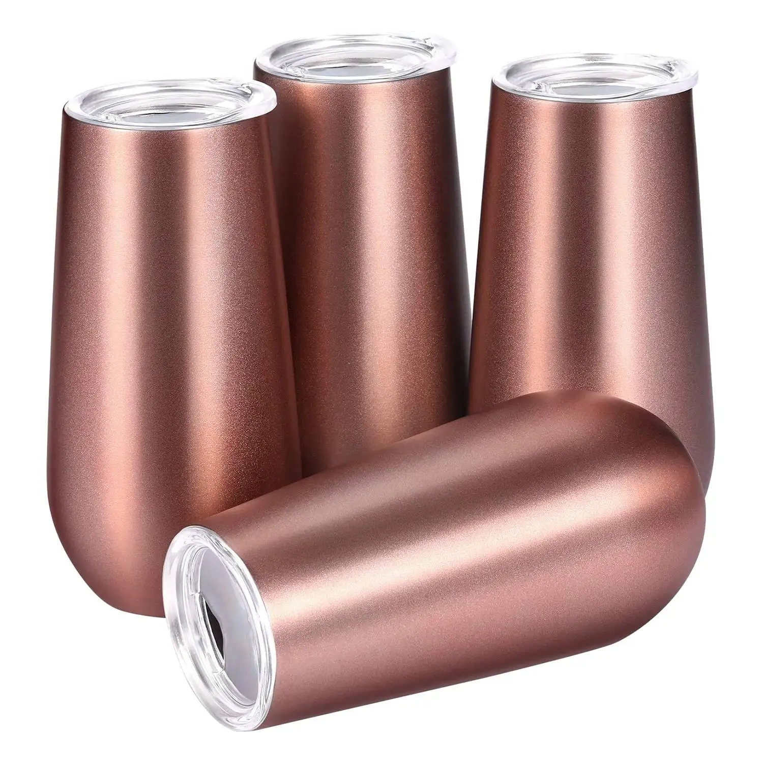 Copo de vinho inoxidável isolado com tampa, copo portátil do ovo, presente da moda, ouro rosa, 6 oz, pacote 4