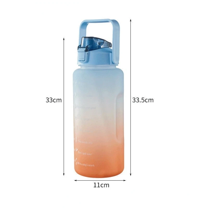 2L ขวดน้ำสำหรับกีฬากลางแจ้งความจุขนาดใหญ่ถ้วยพลาสติกที่สร้างสรรค์กระเด้งกลางแจ้งกระบอกน้ำกันรั่วพร้อมตัวบอกเวลา