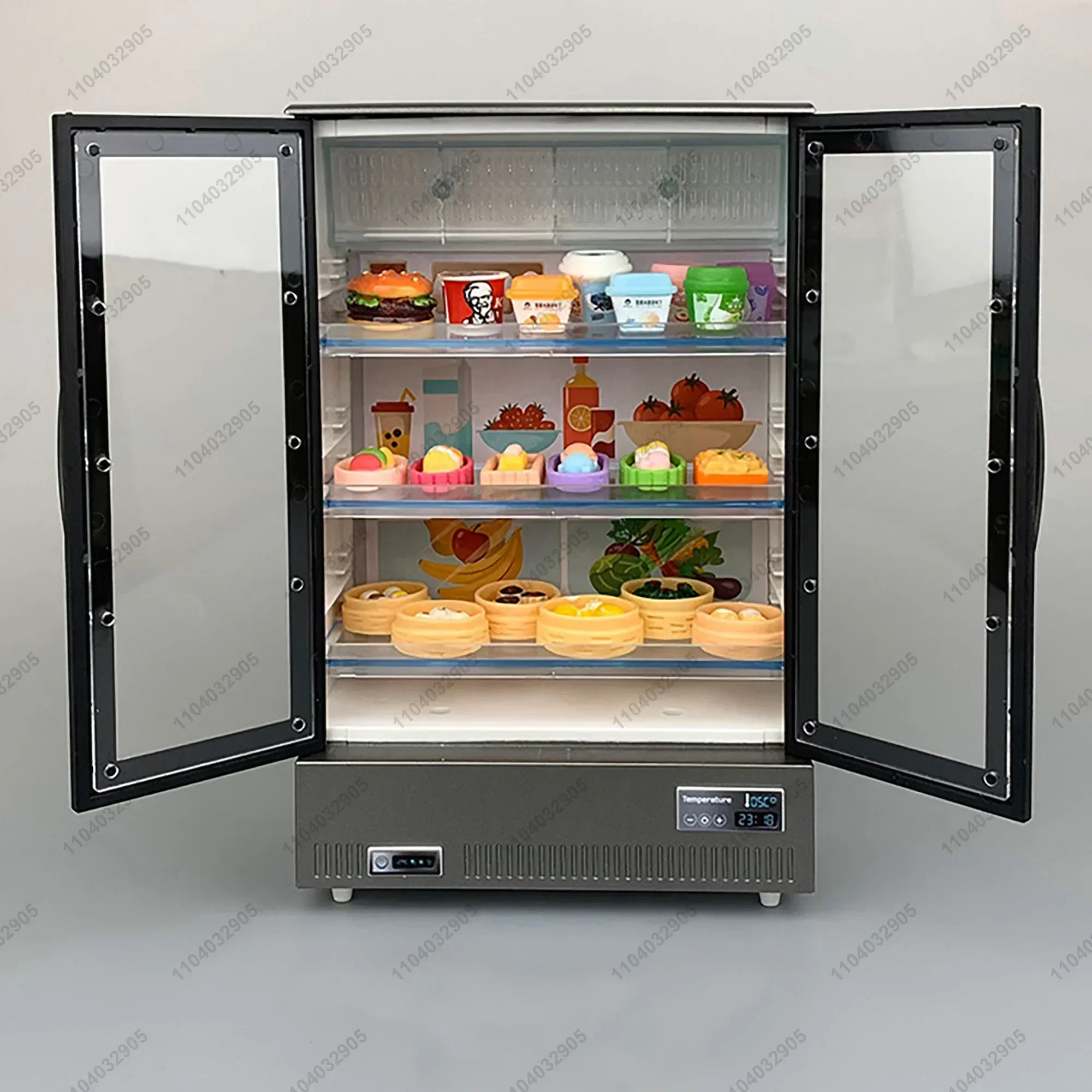 Miniature Shop Furniture Fridge Freezer Shelf Cool Drink Food Items Toy Mini Handcraft Dollhouse Simulation Scenario Display