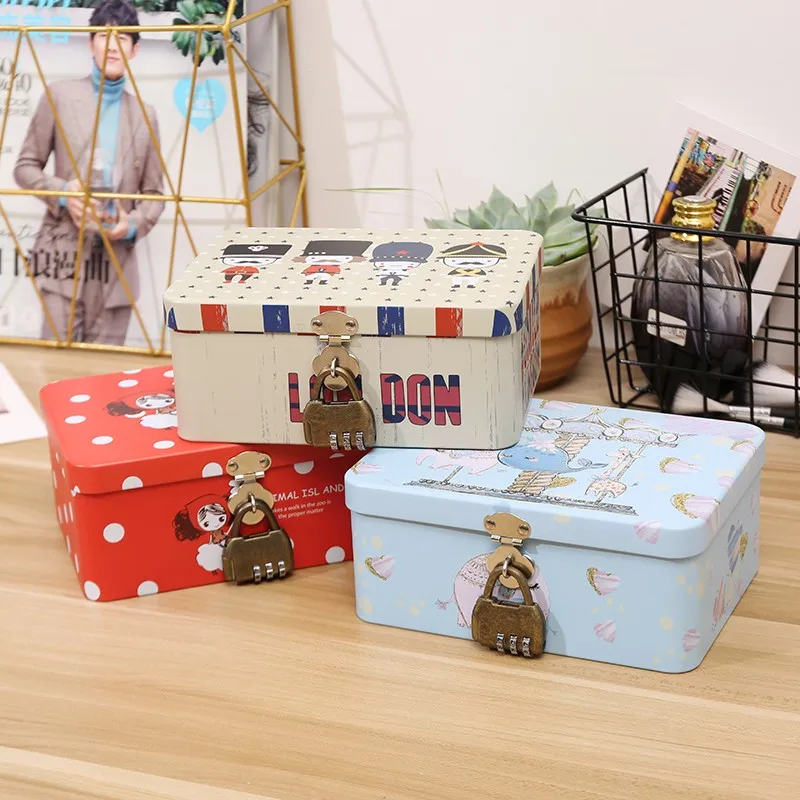 Lockable storage box storage password box student desktop cosmetics jewelry children's privacy money storage iron box