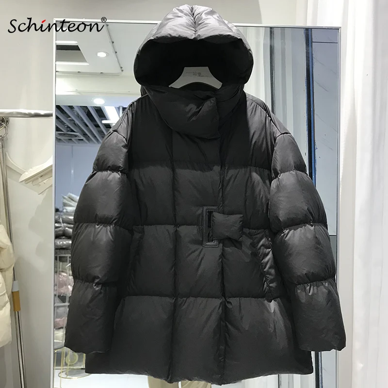 Schinteon Damen-Daunenjacke, Stehkragen, Übergröße, lässig, warm, Herbst-Winter, Oberbekleidung, weiße Entendaunen, Stehkragen, Mantel, 2024, Neu