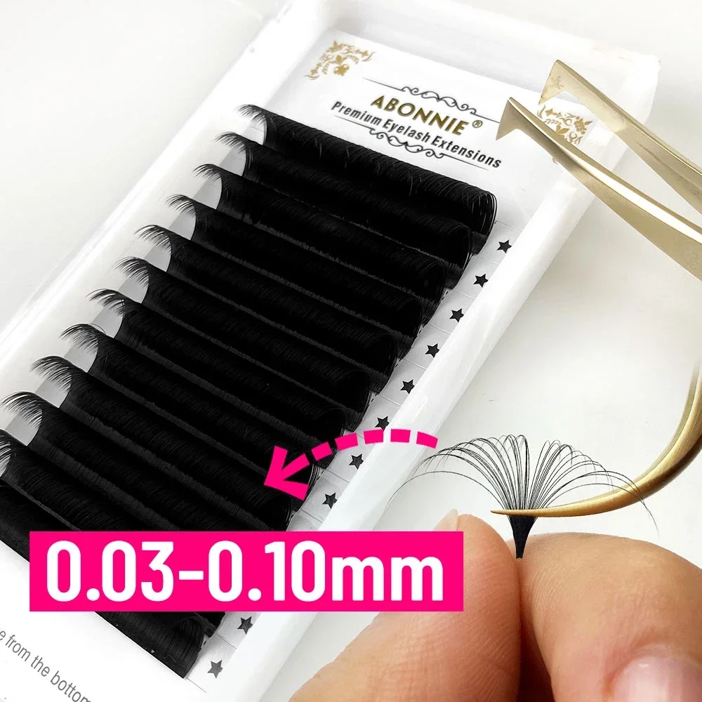 Abonnie 0,03-0,10mm mate negro oscuro fácil ventilador pestañas extensión de volumen Mega pestañas abanicos florecientes extensión de pestañas Cilios