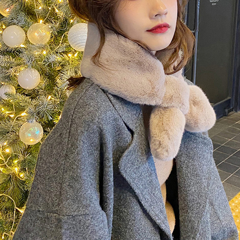 Bufanda cruzada para mujer Otoño Invierno mantener caliente grueso cuello de felpa Color sólido piel de conejo falso redecilla bufandas calentador regalo para niña