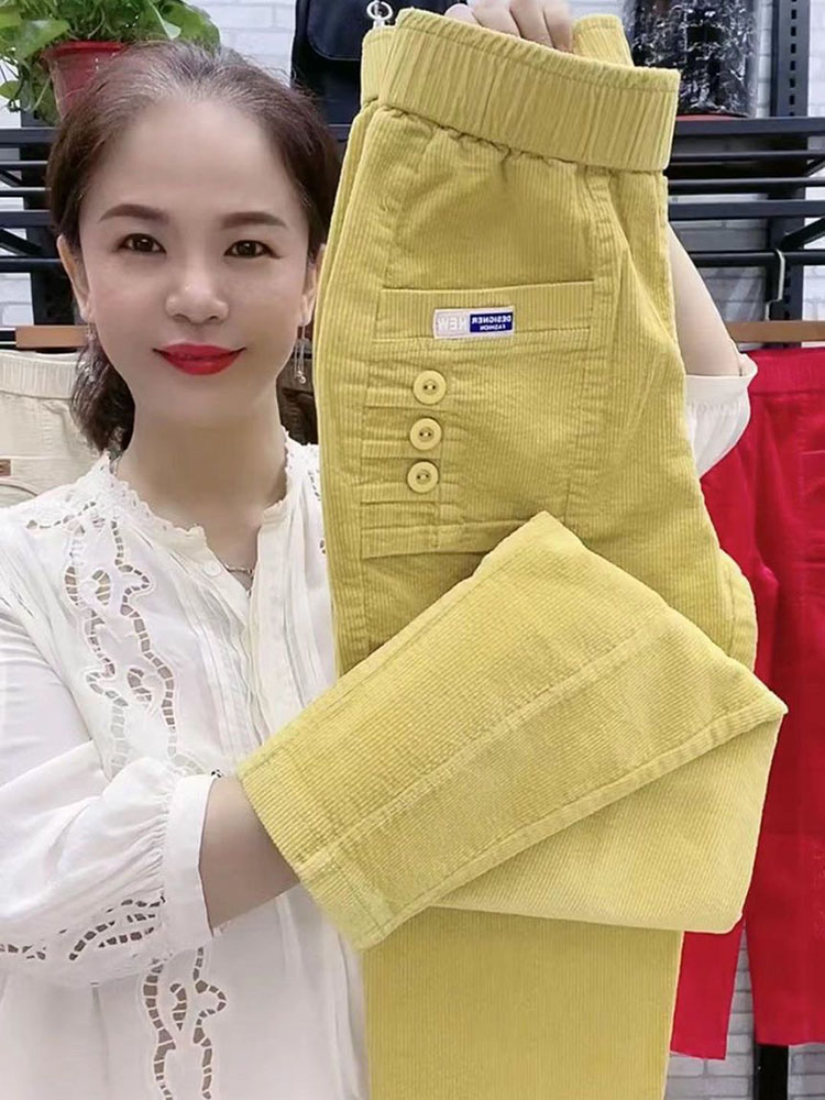 Mulheres casuais veludo harem calças coreano elástico de cintura alta lápis pantalons primavera outono mãe pantalones tornozelo comprimento