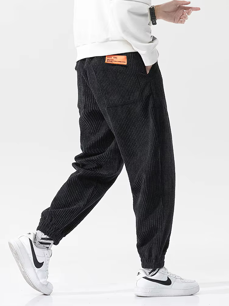 Baggy Corduroy Sweatpants ผู้ชายสีทึบสบายๆฤดูใบไม้ร่วงฤดูหนาว Tech ขนแกะกีฬาหลวม Joggers Harem กางเกงชายกางเกงยาว