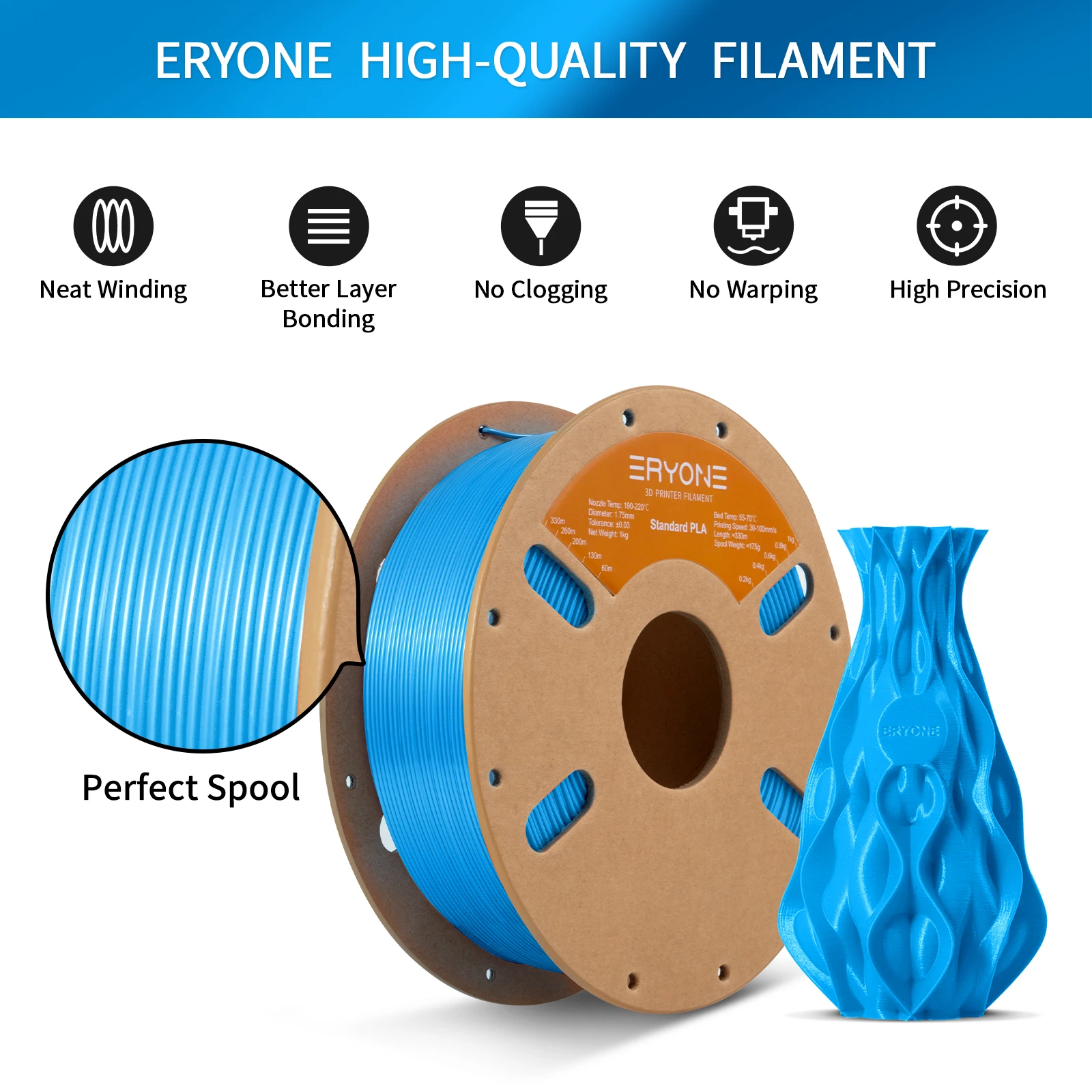 ERYONE Standard PLA Filament 1kg 1.75mm High Quality 3D PLA  Low Shrinkage Consumable For 3D Printer Fast Shipp