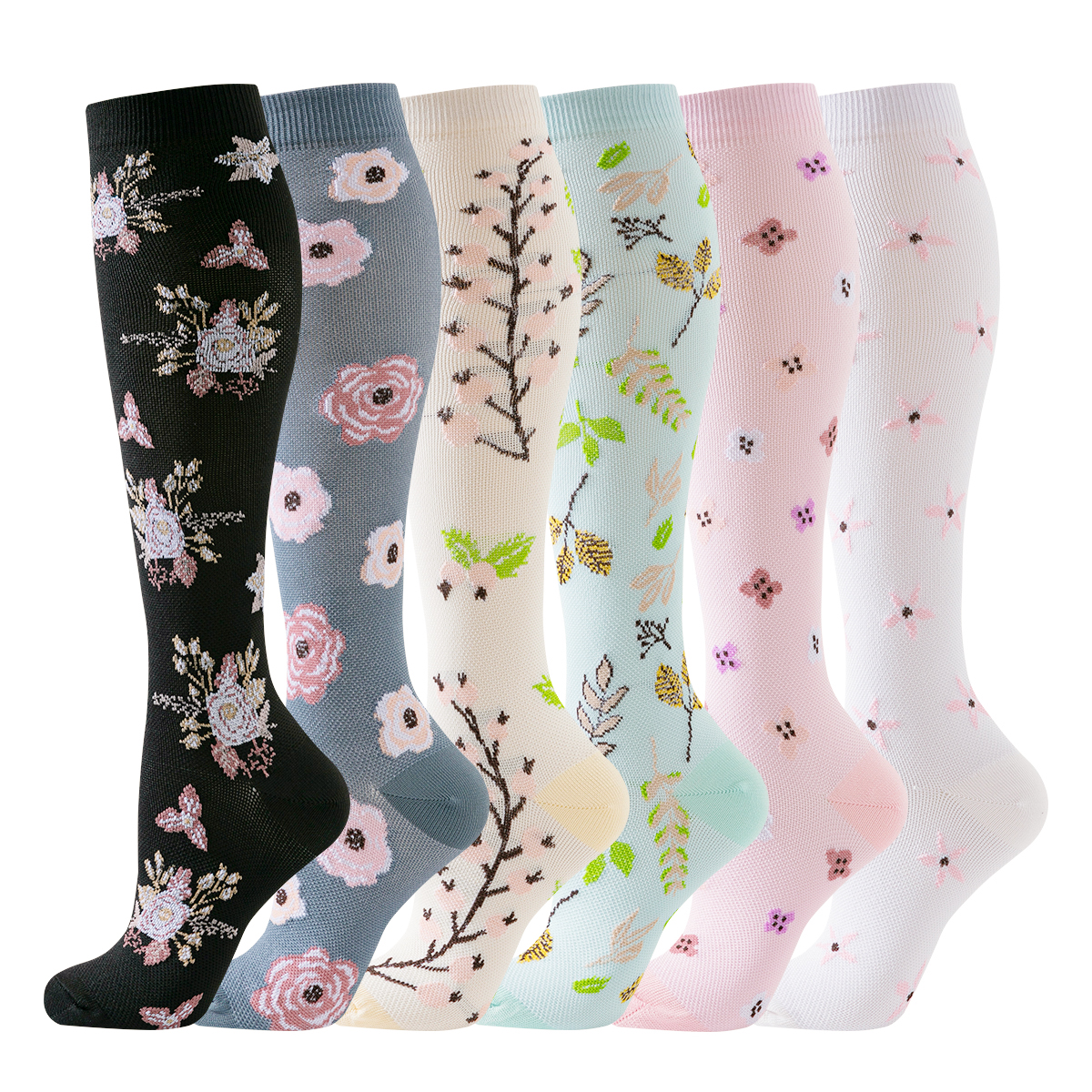6 pares de calcetines de compresión de flores calcetines de compresión de enfermera deporte señoras señora mujeres corriendo