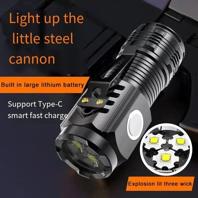 3led super brilhante lanterna portátil mini explosão flash tocha recarregável ao ar livre holofote de emergência com caneta clipe cauda ímã