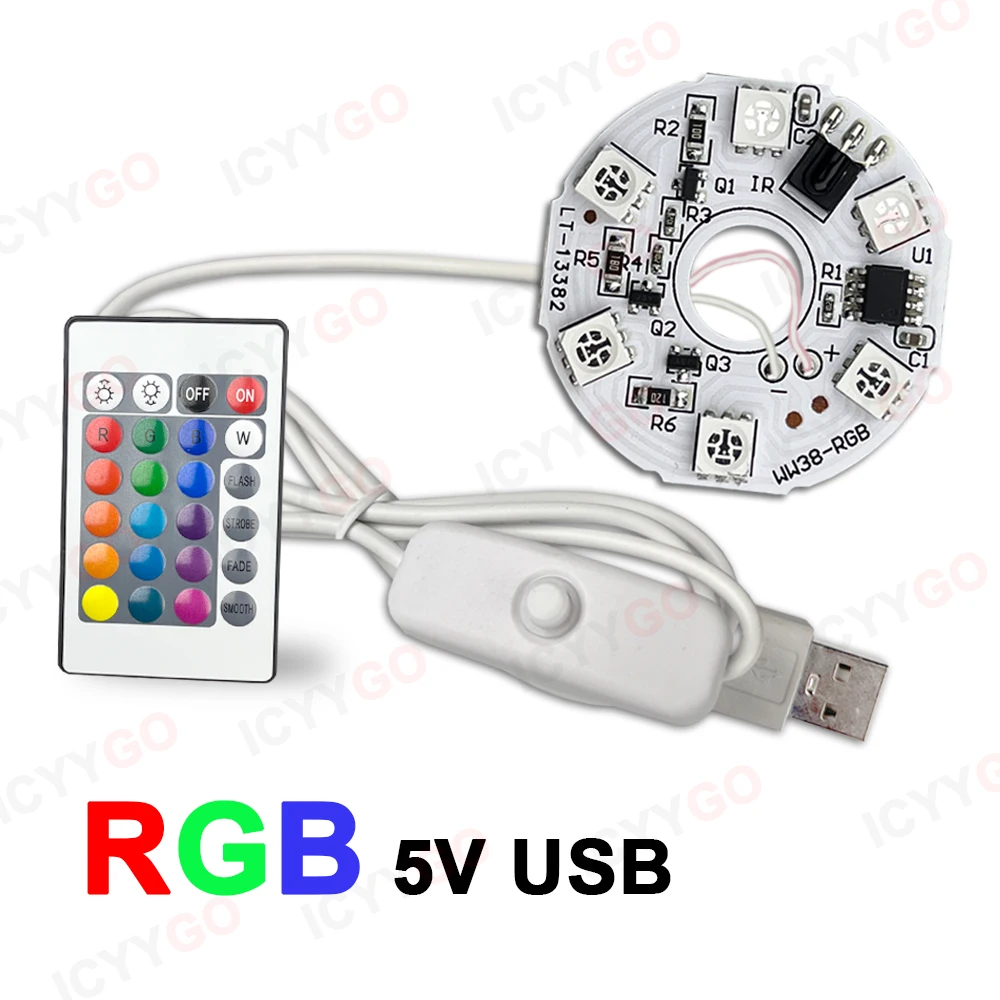 DC5V Low Voltage Colorful Gradient LED RGB Light Board USB Cable + Remote Control DIY Model Display Light LED PCB Light Board