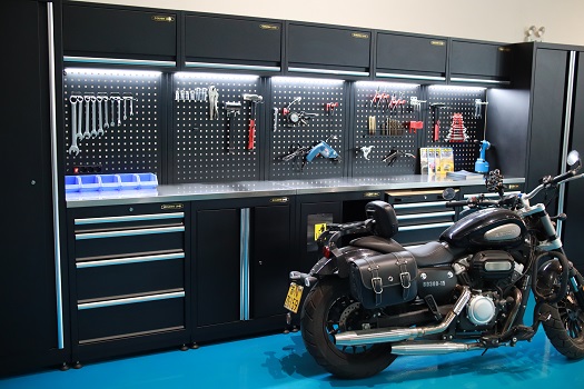 ガレージキャビネット プレミアム ステンレスワークトップ 長さ4.9メートル 奥行き460mm プロ仕様 LEDライト付きローラーキャビネット