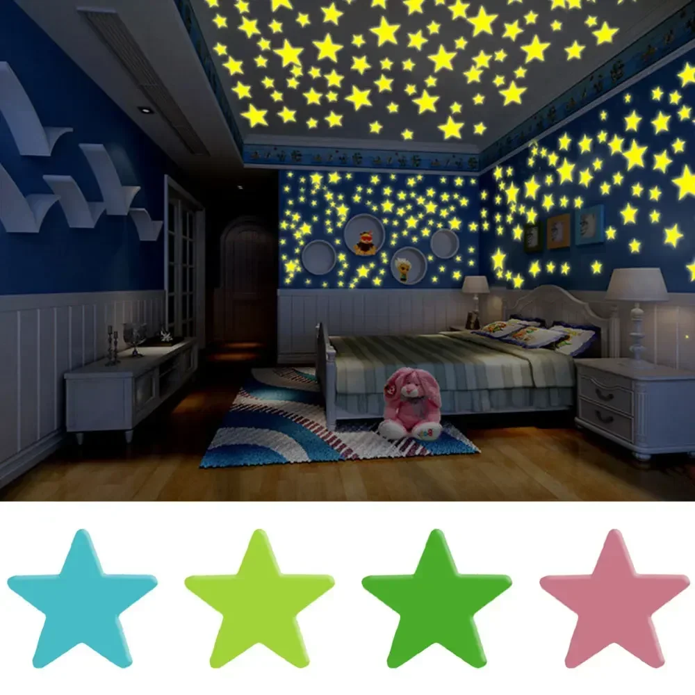 50x estrelas 3d brilhantes que brilham no escuro na parede adesivos crianças quarto do bebê quartos tetos decoração de casa pentagrama fluorescente papel de parede