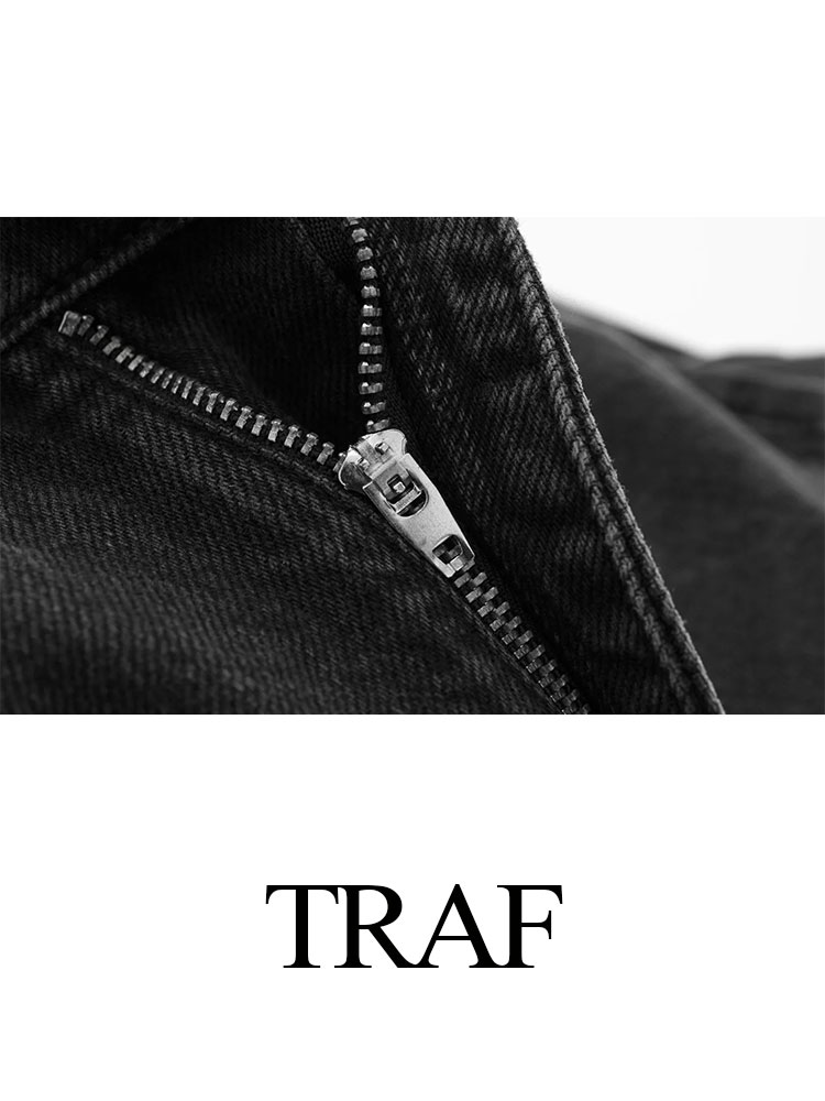 TRAF 2023 女性のファッションデニムジーンズ固体ルーズ長ズボン女性とグラデーション多用途カジュアルストリート Mujer だぶだぶのズボン