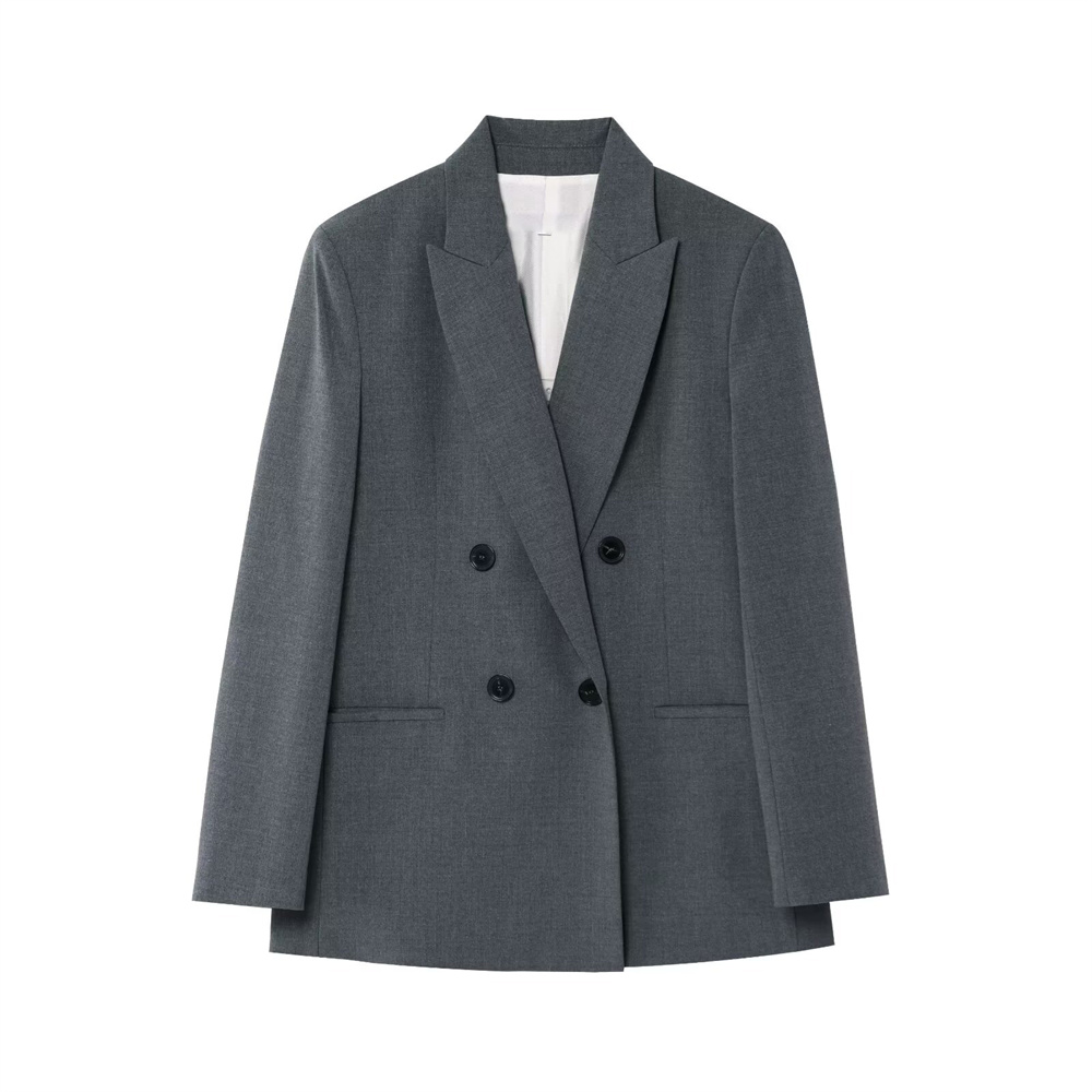 Roupas femininas com ombreiras duplo breasted manga comprida terno jaqueta primavera e verão novas calças de cintura alta