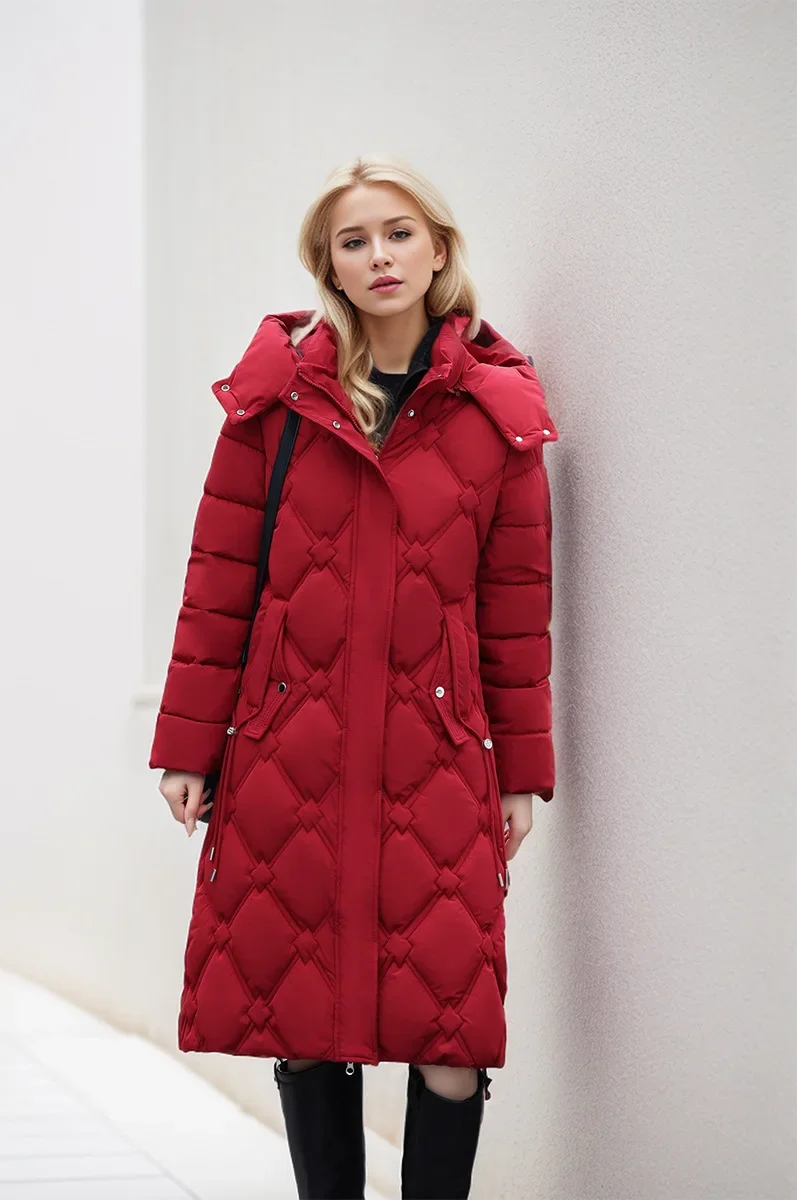 2024 ใหม่หิมะฤดูหนาวสําหรับผู้หญิงลงเสื้อแจ็คเก็ตWarm Thicken CasualหลวมHooded Jacket ElegantหญิงยาวParkas Overcoat