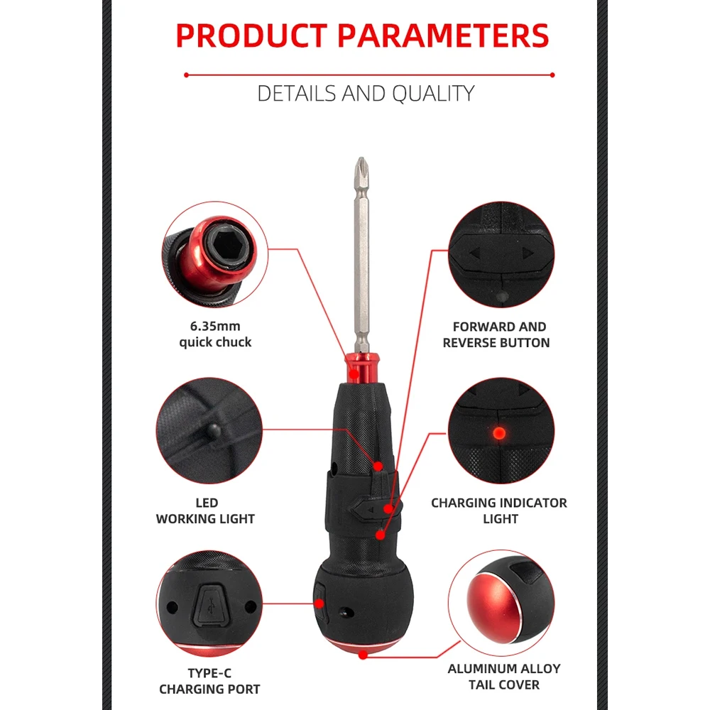 Shangklife recarregável chave de fenda elétrica sem fio mini ferramenta elétrica mudança rápida mandril tipo-c porta de carregamento para diy doméstico