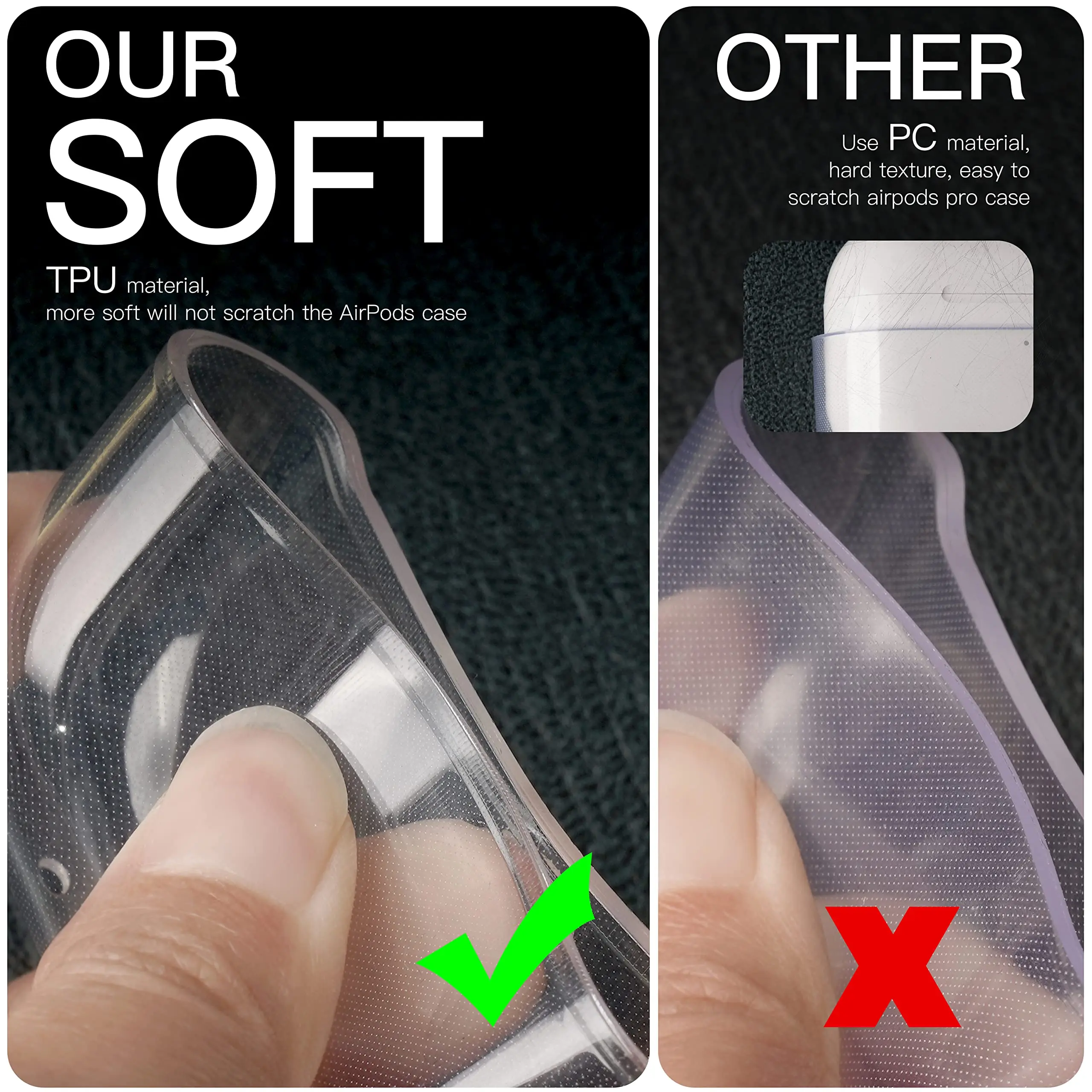 Clear Case Compatible with AirPods Pro 4 3 2 1, Soft TPU Protective Cover [Anti-Yellowing] [Shockproof] with Lanyard