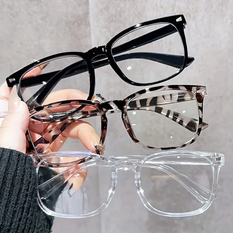 Monturas de PC ligeras, gafas con lentes transparentes cuadradas minimalistas, bloqueo de luz azul, montura completa, para uso diario y informal, 3 uds.