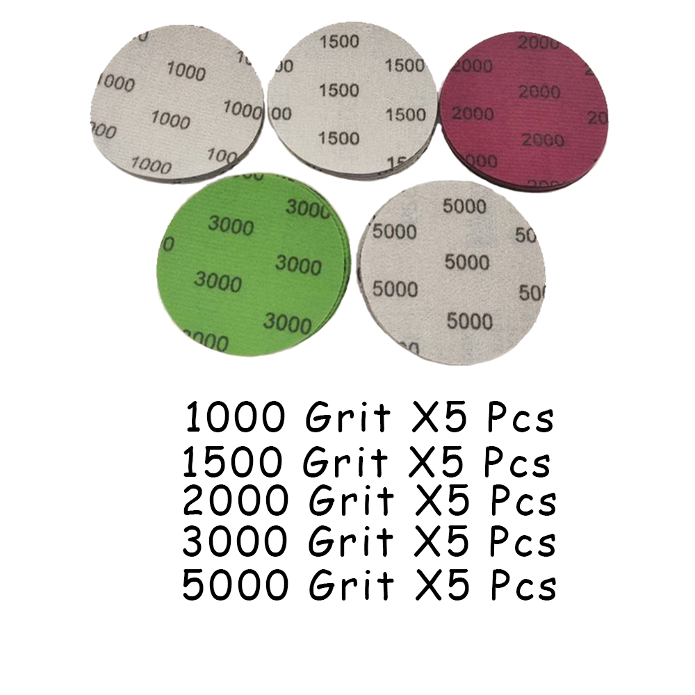 Carta vetrata a umido e a secco da 3 pollici 25 pezzi assortiti di grana 1000/1500/2000/3000/5000 Gancio e anello per lucidare e levigare carrozzeria