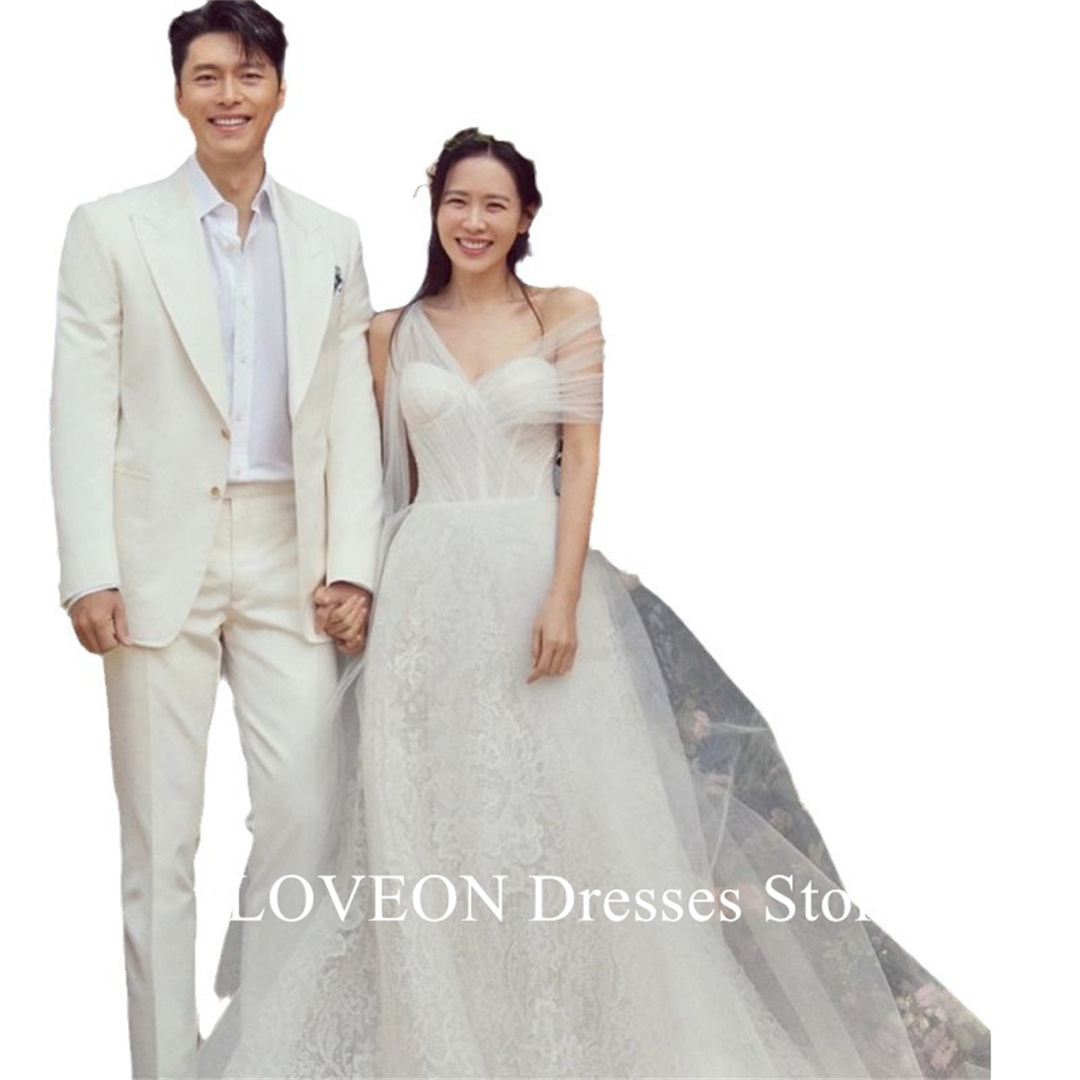 GIOIO Abiti da sposa eleganti con una spalla Personalizzati Stealth Khutzo Anelli Sirena Tulle Pizzo Corea Abiti da sposa graziosi avorio Festa Donna Sposa