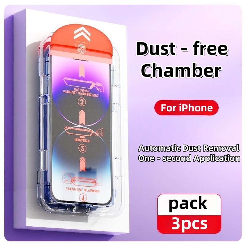 3pcs HD Dust Free Installation Screen Protector For iPhone 11 12 13 15ProMax 14Pro 16 Tempered Glass Screen Protector