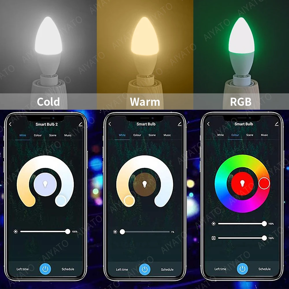 Tuya E14 Lampade a candela Controllo APP Lampadina intelligente Bluetooth WIFI RGB 220V Luce a LED Dimmerabile Smart Life Room Home Group Lampade di cristallo