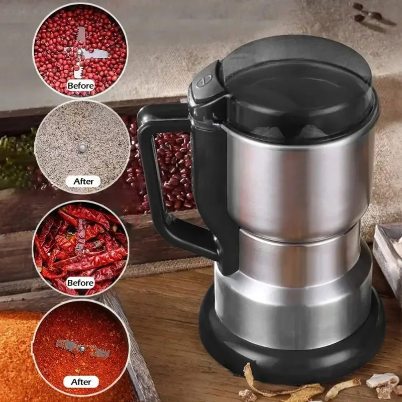 Molinillo de café eléctrico de alta potencia, molinillo de cocina para cereales, nueces, frijoles, especias, granos, molinillo de café multifuncional para el hogar