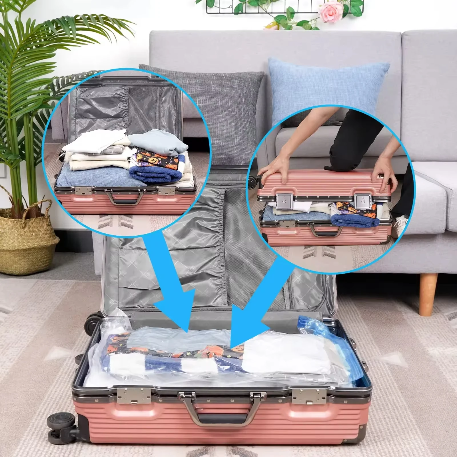 Bolsas de almacenamiento al vacío de 3 a 5 uds., bolsas ahorradoras de espacio de compresión para edredones y mantas, organizador de embalaje de viaje para ropa