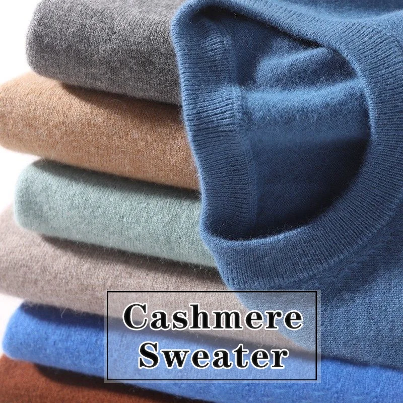 Herrenpullover aus 100 % reiner Wolle und Kaschmir, O-Ausschnitt-Pullover, Strickpullover, Herbst und Winter, neue Langarm-High-End-Pullover-Oberteile