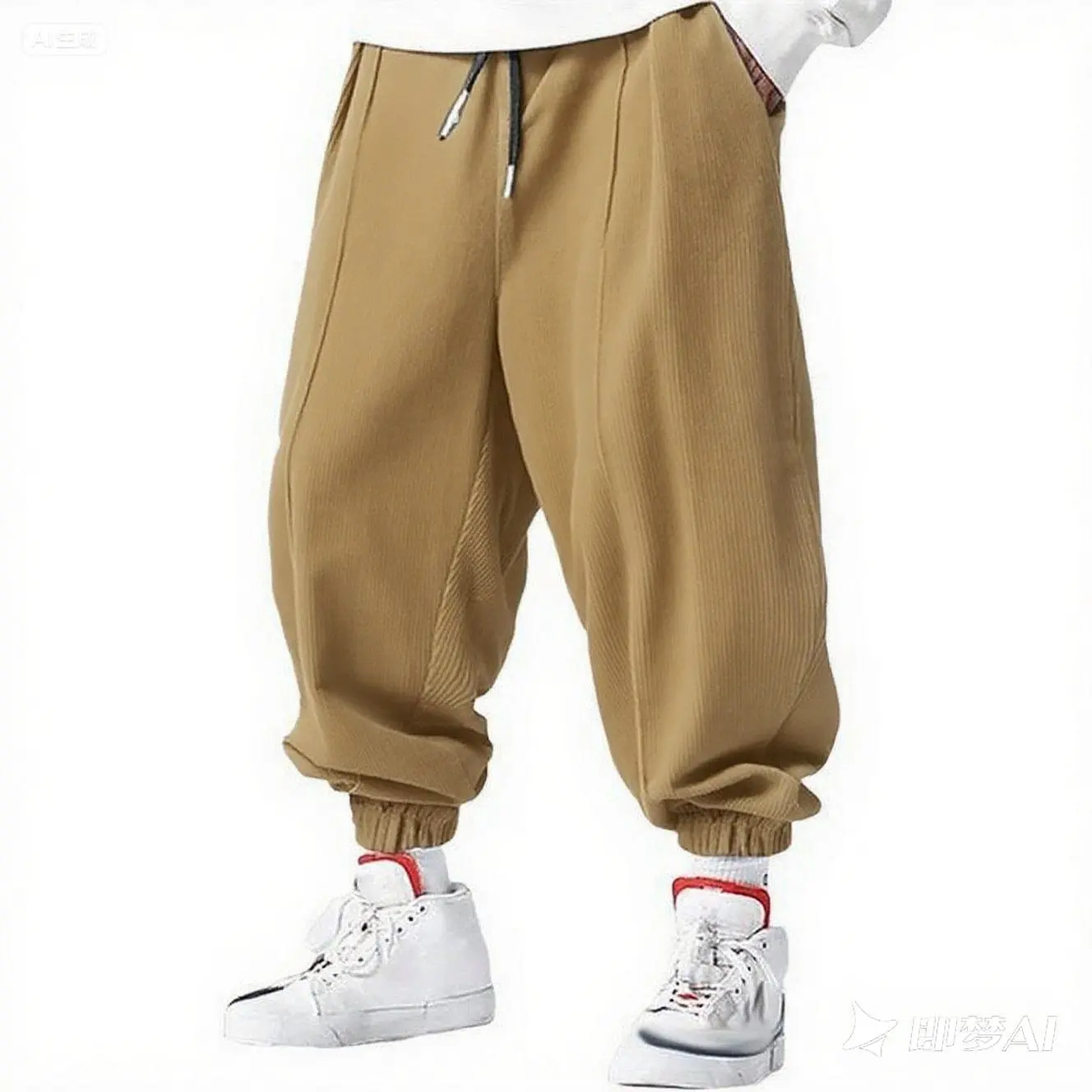 Calças masculinas casuais soltas com cordão de outono – moda estilo hip-hop de alta qualidade veludo premium – calças com punho moderno
