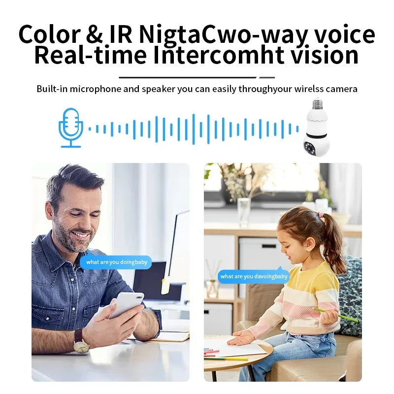 8MP E27 LED Bulb Camera WiFi Surveillance Camera Automatic AI Tracking Indoor Video 8X Zoom Color Night Vision Wireless Cam CCTV