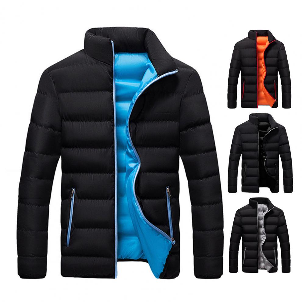 Veste en coton à col montant pour homme, manteau chaud, poche zippée, décontracté, automne, hiver