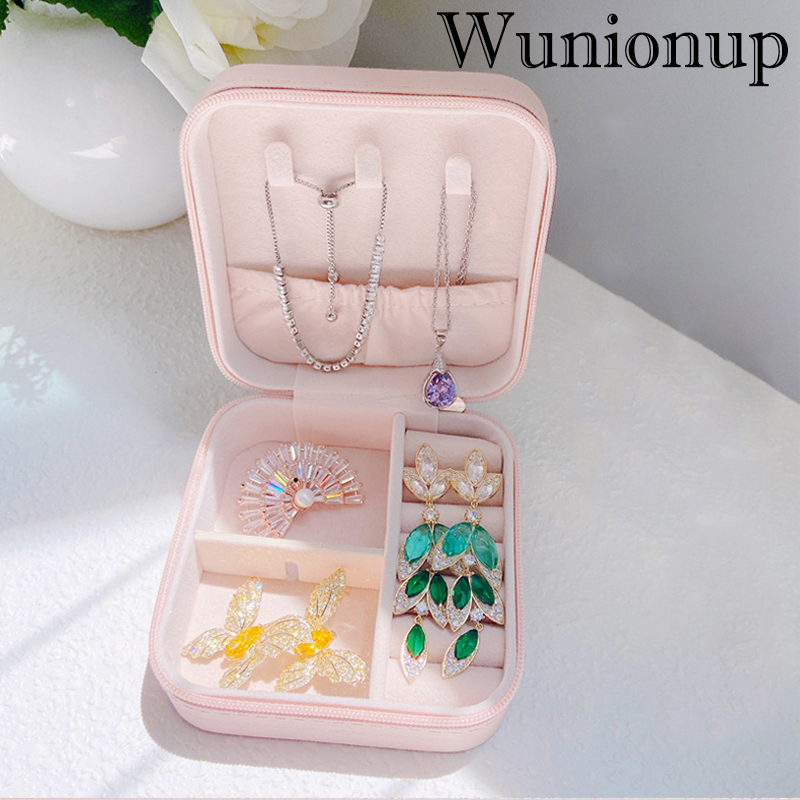 Wunionup Mini custodia da viaggio portatile per gioielli Scatola portaoggetti in pelle PU Portaoggetti per gioielli per ragazze Orecchini, collane da donna