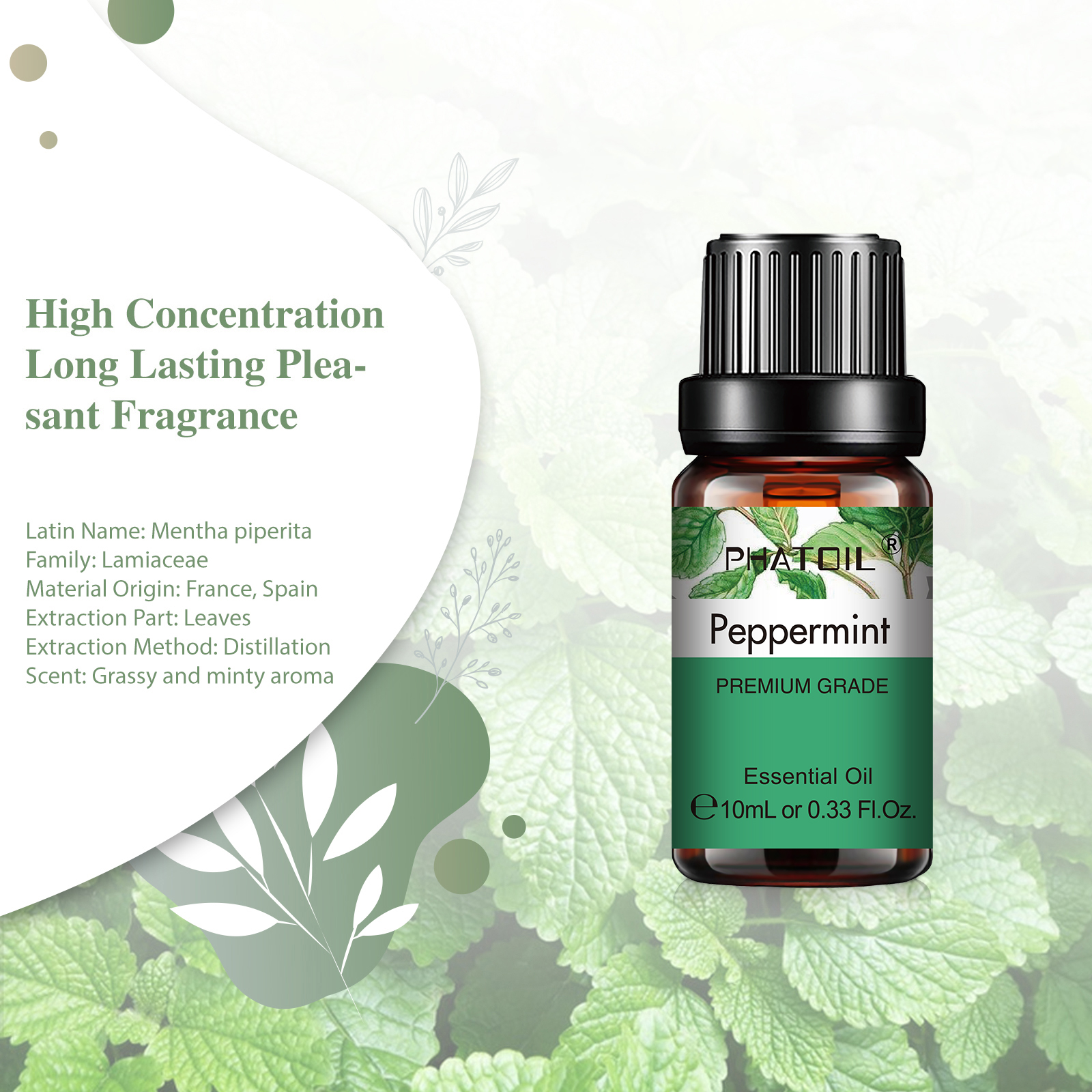 Phatoil óleo essencial de planta natural 10ml eucalipto lavanda bergamota baunilha hortelã-pimenta 1 peça óleos essenciais de aroma para difusor