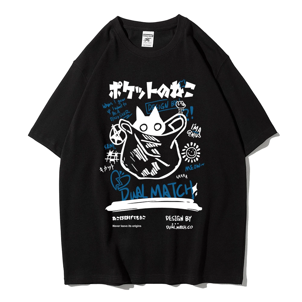 男性女性漫画 Tシャツ原宿かわいい猫プリント半袖 Tシャツカップルストリート服 Y2K トップスグラフィック Tシャツ