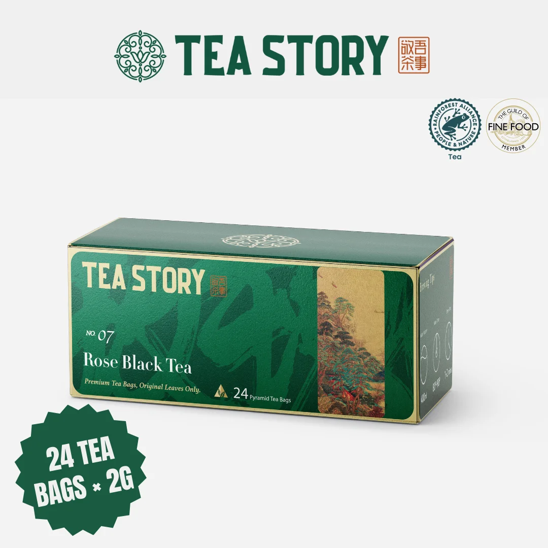 Tea Story Rose Black Tea [Evening Relax] ECOCERT Organic Loose Leaf, Floral Aroma 100g Luxury Gift Box
