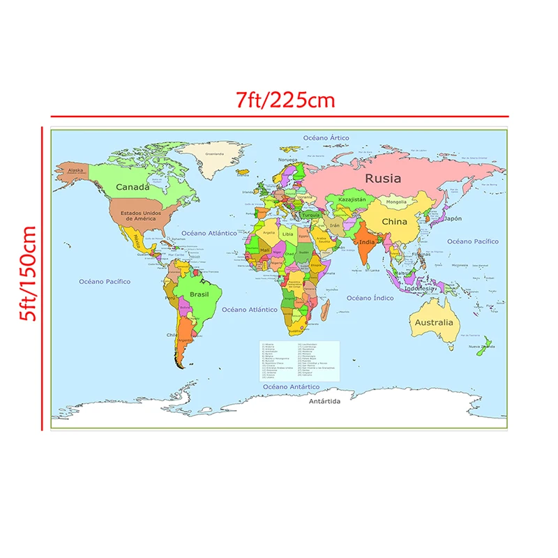 家の装飾の世界地図,225x150cmの不織布の絵,スペインの壁のポスター,フレームなし,フレームなし