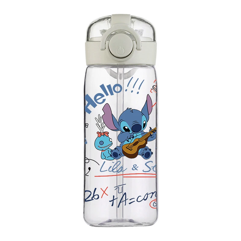 Taza de punto de Disney, botella de agua transparente de alta calidad para deportes al aire libre, bonita botella de agua escolar de plástico a prueba de fugas para niños, 400ML