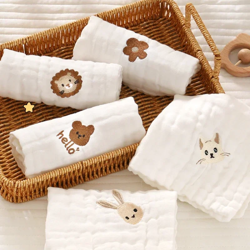 Baby-Speichelhandtücher, weicher Waschlappen für Kleinkinder, Spucktuch, 6-lagige Baumwolle, Stickerei, Handgesichtstücher, Neugeborenes Lätzchen, Kinder-Taschentuch