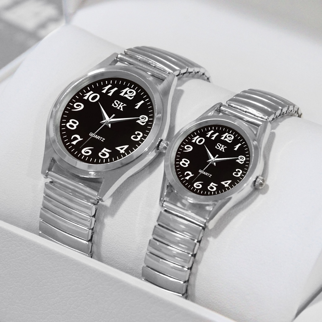 Reloj de negocios para hombre y mujer, conjunto de reloj de pareja, conjunto de reloj de cuarzo con correa elástica de estilo bohemio romántico (caja no incluida)