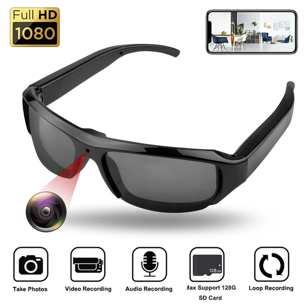 Minicámara portátil HD de 1080P, grabadora de vídeo, gafas de sol portátiles, cámara para deportes al aire libre, DV, DVR, videocámara de vigilancia