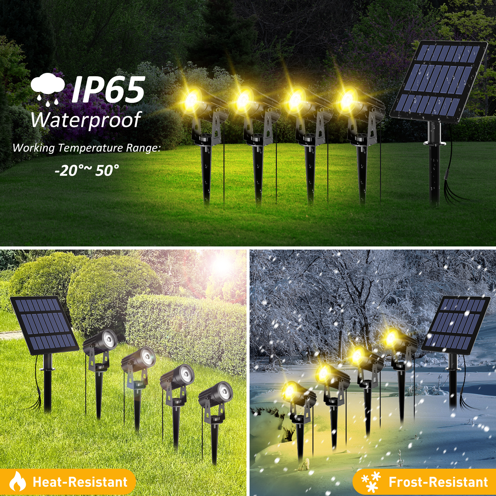 3000K/RGB lumière LED solaire projecteur solaire extérieur lumière de jardin solaire extérieure IP65 étanche lumière solaire applique murale