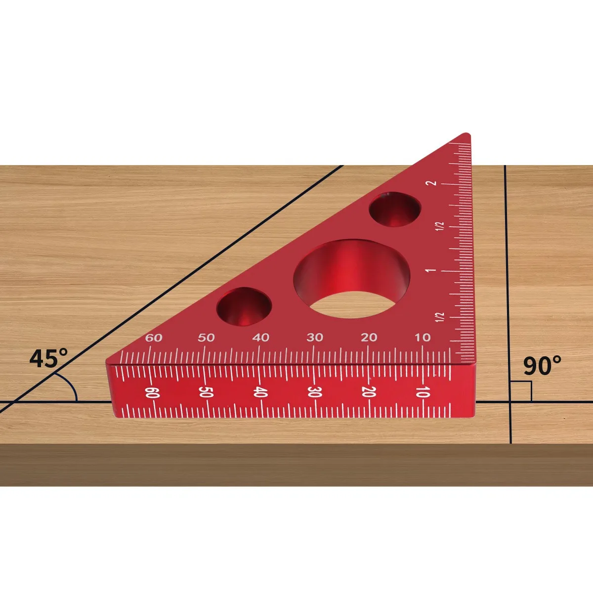 Aluminiumlegering 45-90 graden hoekliniaal Imperial Metrische schaal Houtbewerking Timmerman Vierkant Meten Hoogtemeter DIY Handgereedschap
