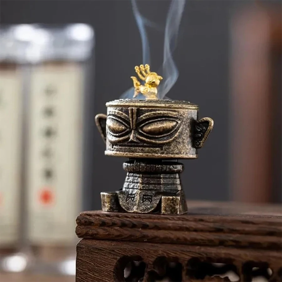 Sanxingdui 합금 향 버너 - 명상, 콘 및 코일용 미니 빈티지 홀더, 복고풍 홈 장식 선물