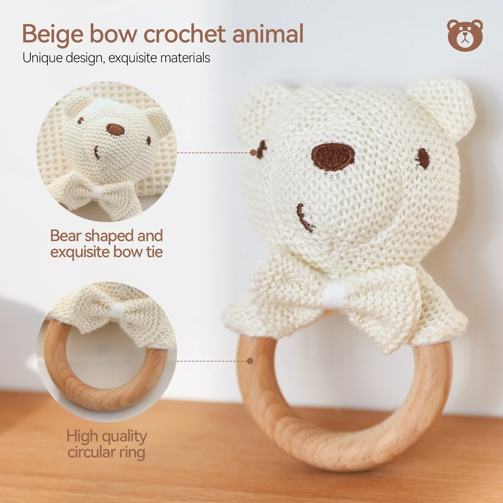 1PC ベビーガラガラおもちゃかぎ針編み動物かわいいクマのおもちゃかわいい木製おしゃぶり赤ちゃん漫画携帯ベビーベッド木製新生児ガラガラおもちゃ